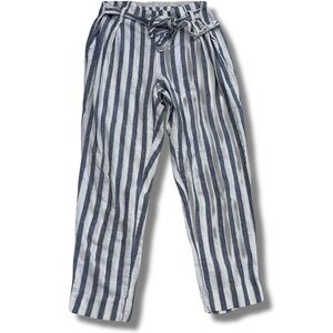 My Style Striped Linen Wide-Leg Pants | Size S Coastal Chic High-Waist Tie Belt
